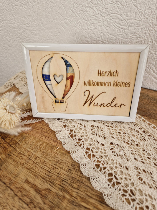 Geldgeschenk im Bilderrahmen – personalisiertes Geschenk zur Geburt, zum Geburtstag oder zur Rente