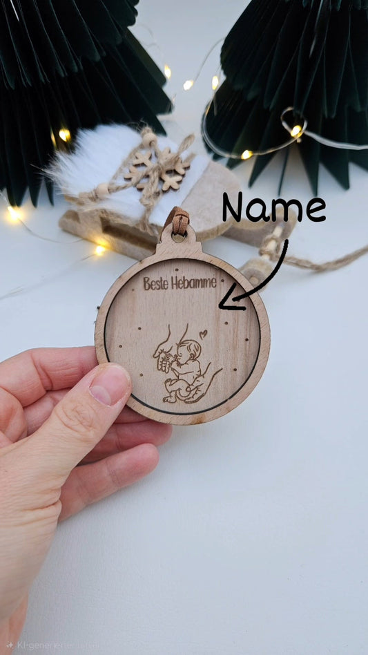 Beste Hebamme 🎄 Personalisierte Weihnachtskugel